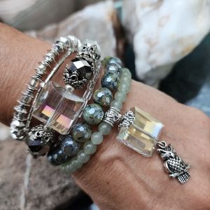 Designer Jewelry Staking Silver Bracelet Natural Stones Agate Crystals